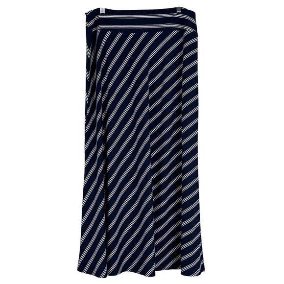 Talbots A-Line Midi Skirt Womens M Navy Blue Knit White Stripe Nautical Coastal - Picture 3 of 5